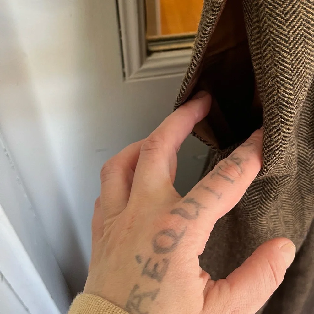 Women’s M/L Brown black handmade Herringbone Wool Sleeveless Button Dress - Picture 5 of 10